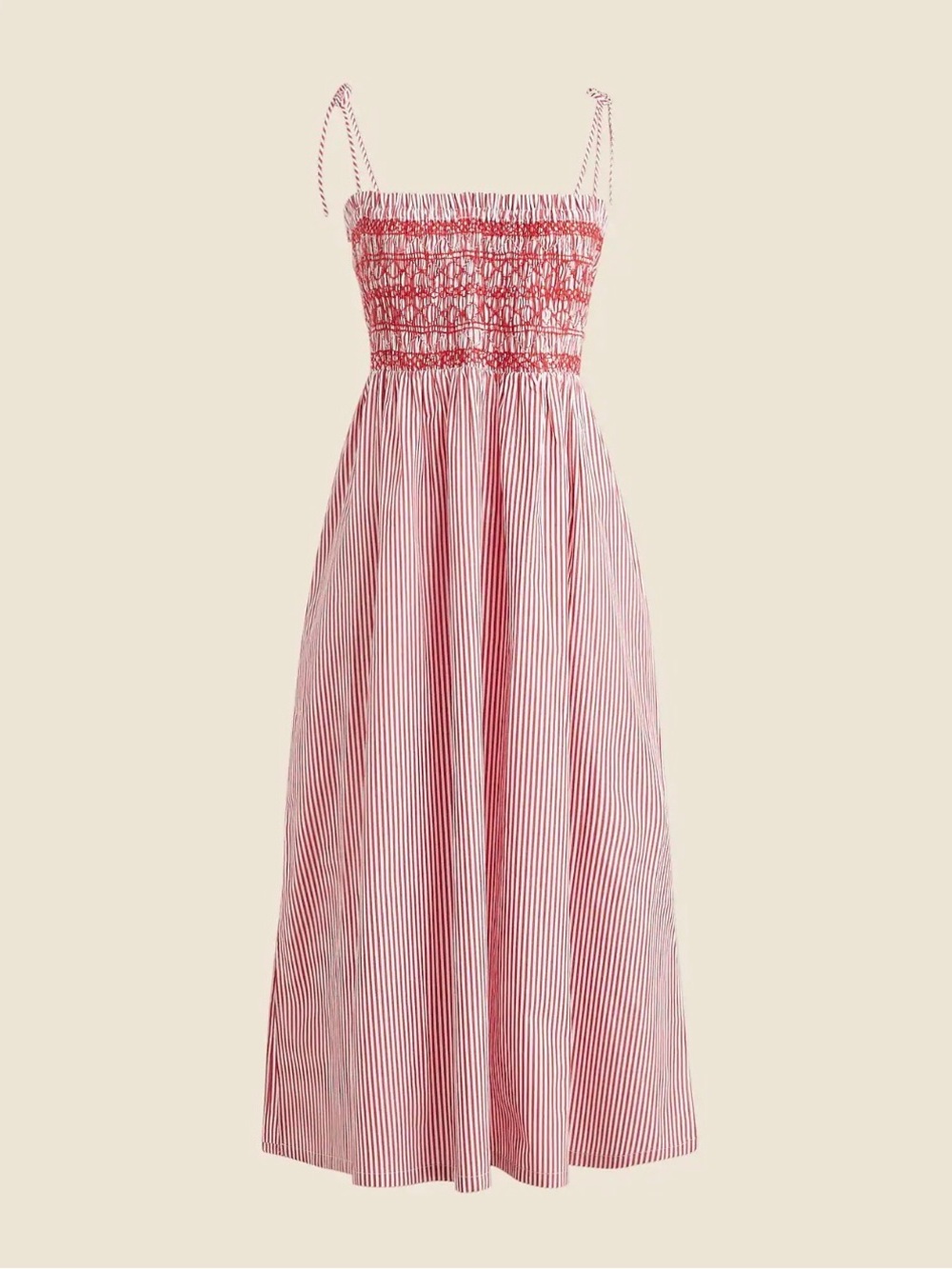 J.Crew Striped Red Poplin Smocked Dress Pockets Maxi Small 100% Cotton
